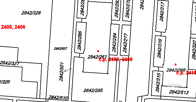 Louny 2408,2409 na parcele st. 2842/261 v KÚ Louny, Katastrální mapa