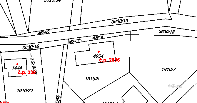 Rožnov pod Radhoštěm 2885 na parcele st. 4954 v KÚ Rožnov pod Radhoštěm, Katastrální mapa