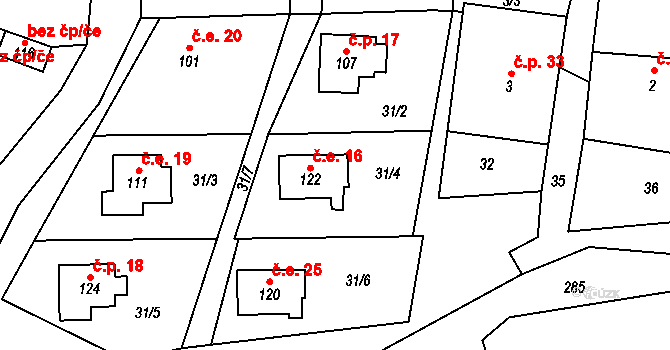 Proruby 16, Brzice na parcele st. 122 v KÚ Proruby, Katastrální mapa