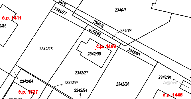 Třešť 1469 na parcele st. 2342/95 v KÚ Třešť, Katastrální mapa
