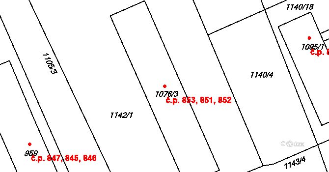 Vamberk 851,852,853 na parcele st. 1076/3 v KÚ Vamberk, Katastrální mapa