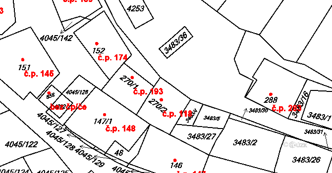 Boleradice 118 na parcele st. 270/2 v KÚ Boleradice, Katastrální mapa