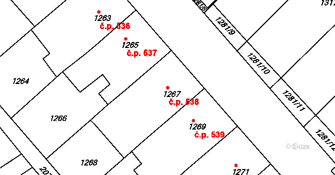 Hrušky 538 na parcele st. 1267 v KÚ Hrušky, Katastrální mapa