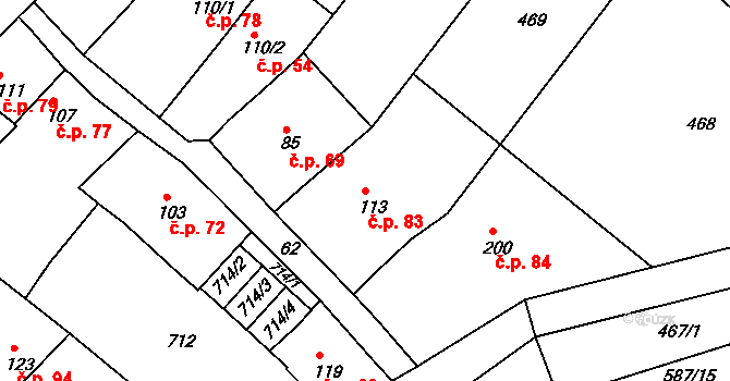 Šelešovice 83 na parcele st. 113 v KÚ Šelešovice, Katastrální mapa