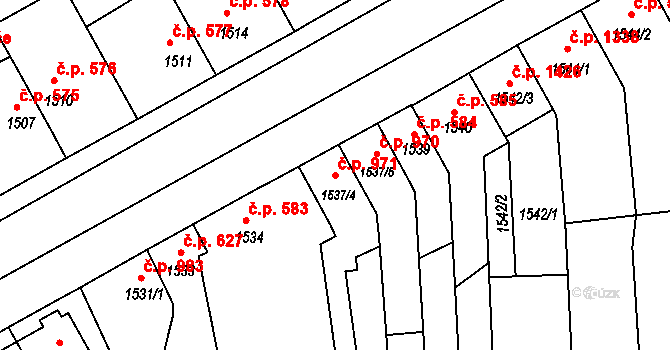 Holešov 971 na parcele st. 1537/4 v KÚ Holešov, Katastrální mapa