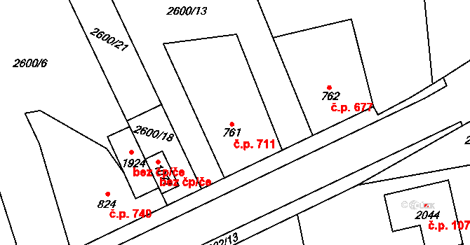 Dobřany 711 na parcele st. 761 v KÚ Dobřany, Katastrální mapa