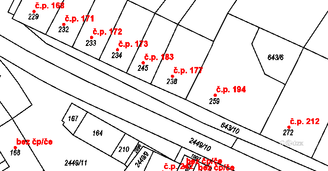 Tištín 177 na parcele st. 238 v KÚ Tištín, Katastrální mapa