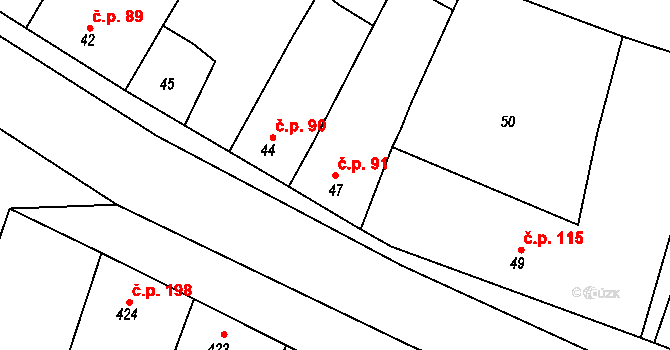 Oleksovice 91 na parcele st. 47 v KÚ Oleksovice, Katastrální mapa