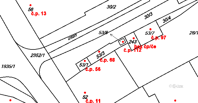 Sušice 68 na parcele st. 53/3 v KÚ Sušice u Přerova, Katastrální mapa