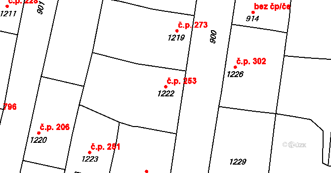 Troubky 253 na parcele st. 1222 v KÚ Troubky nad Bečvou, Katastrální mapa