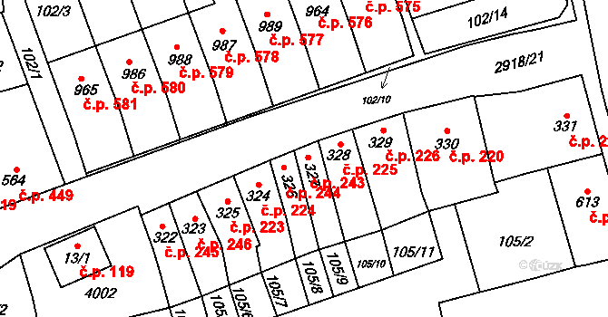 Tovačov I-Město 243, Tovačov na parcele st. 327 v KÚ Tovačov, Katastrální mapa