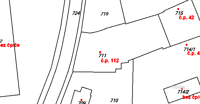 Zruč nad Sázavou 112 na parcele st. 711 v KÚ Zruč nad Sázavou, Katastrální mapa
