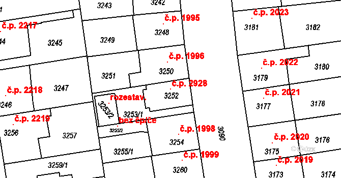 Žižkov 2928, Praha na parcele st. 3252 v KÚ Žižkov, Katastrální mapa