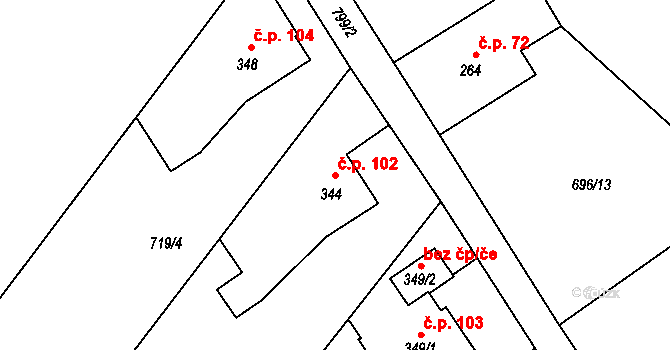 Jistebsko 102, Pěnčín na parcele st. 344 v KÚ Jistebsko, Katastrální mapa