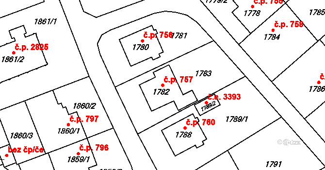 Jihlava 757 na parcele st. 1782 v KÚ Jihlava, Katastrální mapa