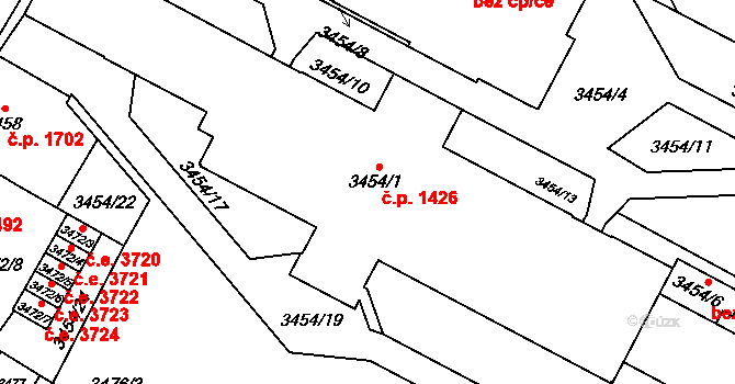 Jihlava 1426 na parcele st. 3454/1 v KÚ Jihlava, Katastrální mapa