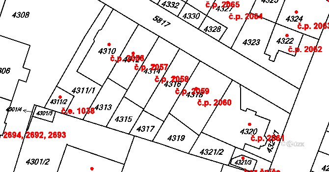 Jihlava 2059 na parcele st. 4316 v KÚ Jihlava, Katastrální mapa