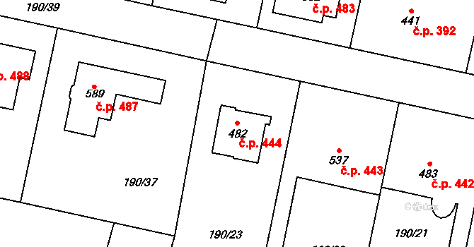 Rožďalovice 444 na parcele st. 482 v KÚ Rožďalovice, Katastrální mapa