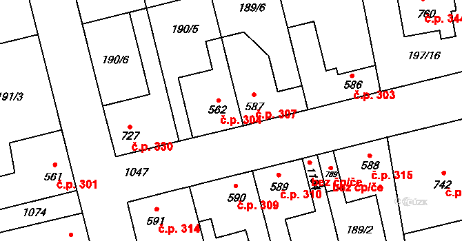 Humny 304, Pchery na parcele st. 562 v KÚ Pchery, Katastrální mapa