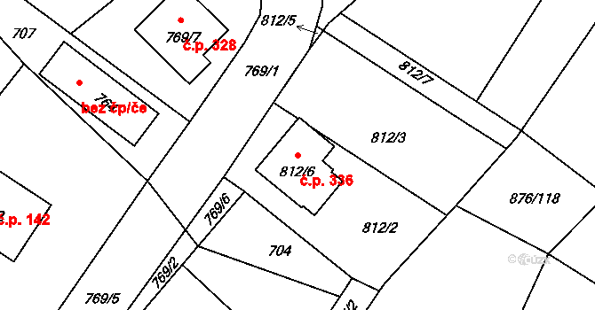 Stonařov 336 na parcele st. 812/6 v KÚ Stonařov, Katastrální mapa