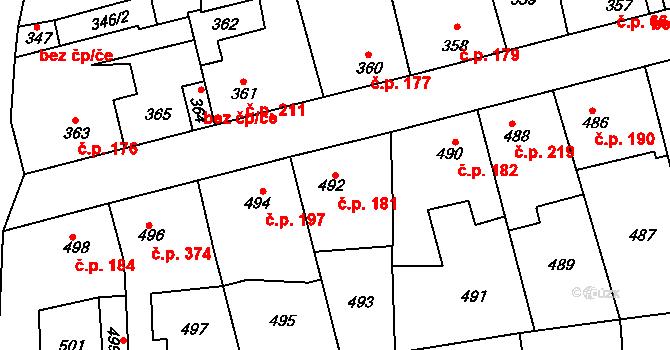 Švermov 181, Kladno na parcele st. 492 v KÚ Motyčín, Katastrální mapa