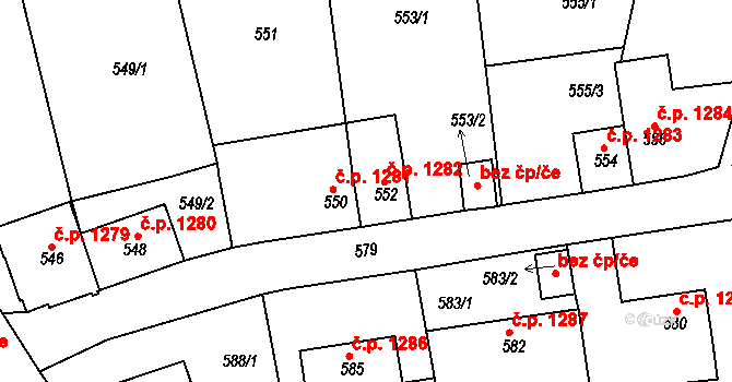Tachov 1282 na parcele st. 552 v KÚ Tachov, Katastrální mapa