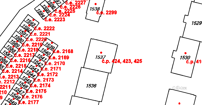 Hlubočky 423,424,425 na parcele st. 1536 v KÚ Hlubočky, Katastrální mapa