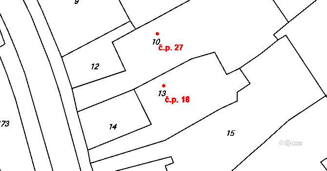 Žerotín 18 na parcele st. 13 v KÚ Žerotín, Katastrální mapa