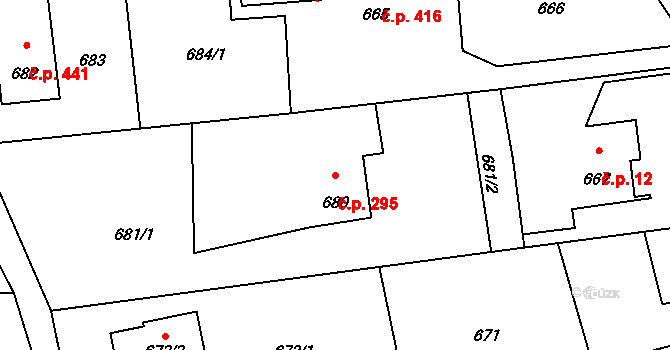 Lutyně 295, Orlová na parcele st. 680 v KÚ Horní Lutyně, Katastrální mapa