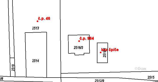 Lutyně 984, Orlová na parcele st. 2516/3 v KÚ Horní Lutyně, Katastrální mapa