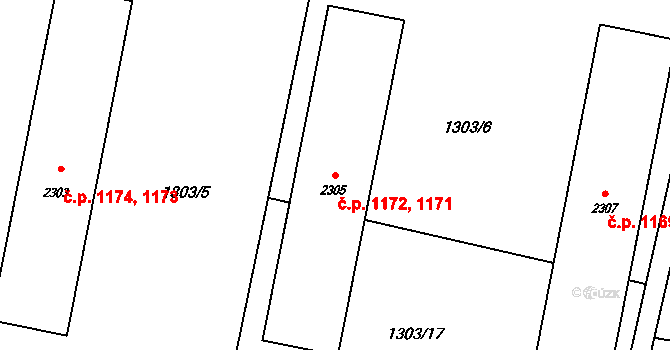 Rožnov pod Radhoštěm 1171,1172 na parcele st. 2305 v KÚ Rožnov pod Radhoštěm, Katastrální mapa