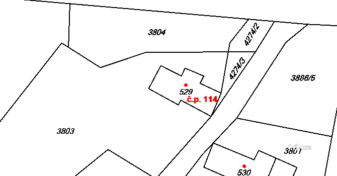 Dolní Čermná 114 na parcele st. 529 v KÚ Dolní Čermná, Katastrální mapa