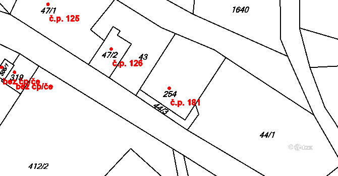 Oldřiš 181 na parcele st. 254 v KÚ Oldřiš u Poličky, Katastrální mapa