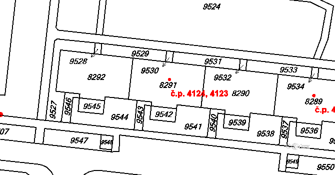 Židenice 4123,4124, Brno na parcele st. 8291 v KÚ Židenice, Katastrální mapa