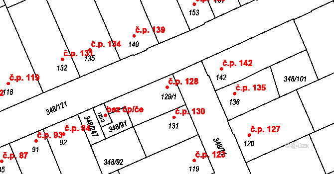 Černčice 128 na parcele st. 129/1 v KÚ Černčice u Loun, Katastrální mapa