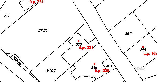 Holčovice 221 na parcele st. 337 v KÚ Holčovice, Katastrální mapa