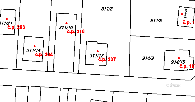 Chlebovice 237, Frýdek-Místek na parcele st. 311/18 v KÚ Chlebovice, Katastrální mapa