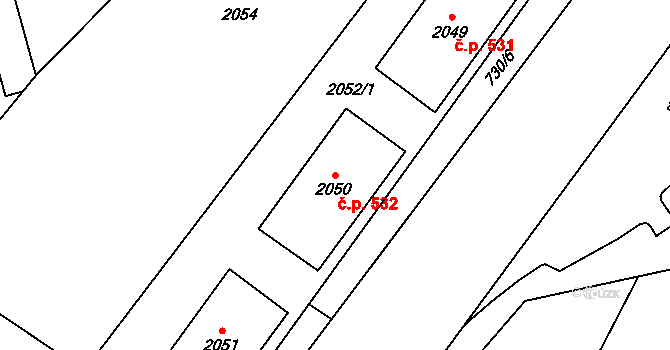 Jablunkov 532 na parcele st. 2050 v KÚ Jablunkov, Katastrální mapa