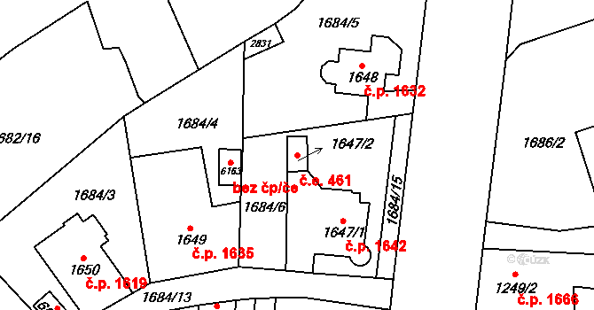 Cheb 461 na parcele st. 1647/2 v KÚ Cheb, Katastrální mapa