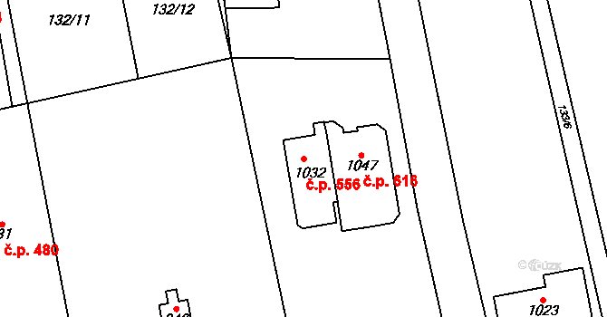 Veltrusy 556 na parcele st. 1032 v KÚ Veltrusy, Katastrální mapa