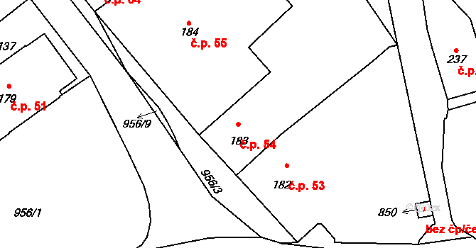 Borohrádek 54 na parcele st. 183 v KÚ Borohrádek, Katastrální mapa