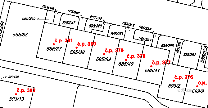Bohnice 379, Praha na parcele st. 585/39 v KÚ Bohnice, Katastrální mapa