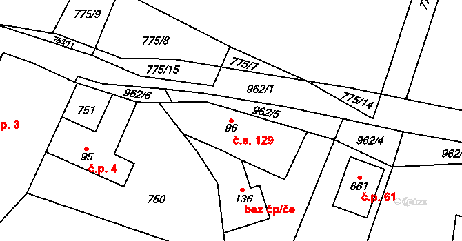 Halouny 129, Svinaře na parcele st. 96 v KÚ Svinaře, Katastrální mapa