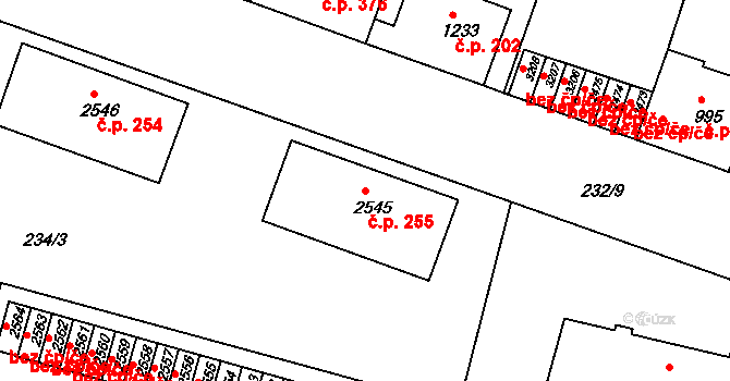 Dolní Předměstí 255, Trutnov na parcele st. 2545 v KÚ Trutnov, Katastrální mapa