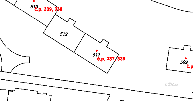 Povel 336,337, Olomouc na parcele st. 511 v KÚ Povel, Katastrální mapa
