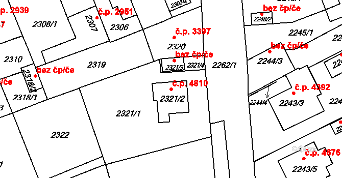 Chomutov 4810 na parcele st. 2321/2 v KÚ Chomutov II, Katastrální mapa