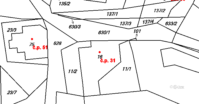 Zábrdí 31, Osečná na parcele st. 16 v KÚ Zábrdí u Osečné, Katastrální mapa