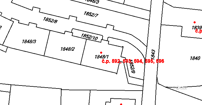 Liberec XIV-Ruprechtice 592,593,594,595,596, Liberec na parcele st. 1848/1 v KÚ Ruprechtice, Katastrální mapa