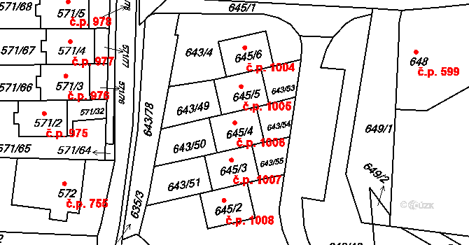 Liberec XXX-Vratislavice nad Nisou 1006, Liberec na parcele st. 645/4 v KÚ Vratislavice nad Nisou, Katastrální mapa