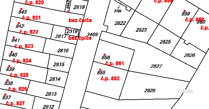 Rosice 861 na parcele st. 856 v KÚ Rosice u Brna, Katastrální mapa